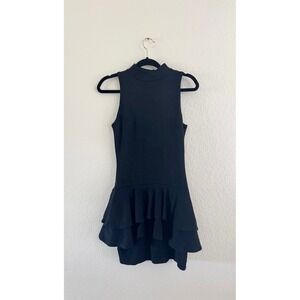 VTG Rebecca Moses Dress Black Dress Wool Tiered Ruffle Mini XS Neiman Marcus LBD